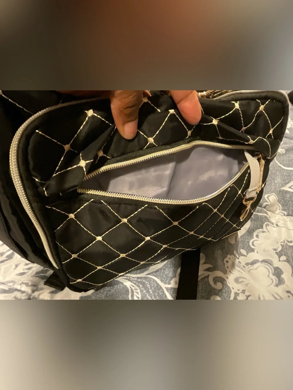 Bamomby Diaper Backpack, Black with Gold Accents
